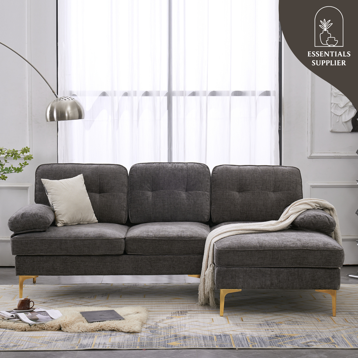Dark Gray 3-Seater Modular Sofa – Simple, Stylish Indoor Seating
