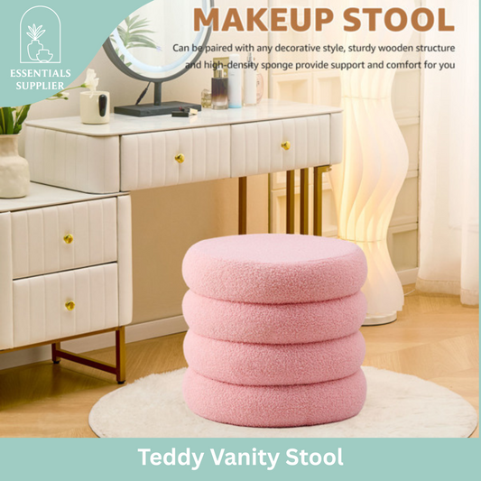Round Shape Storage Ottoman Stool with Flip Tray, Vanity & Footrest Chair, Pink