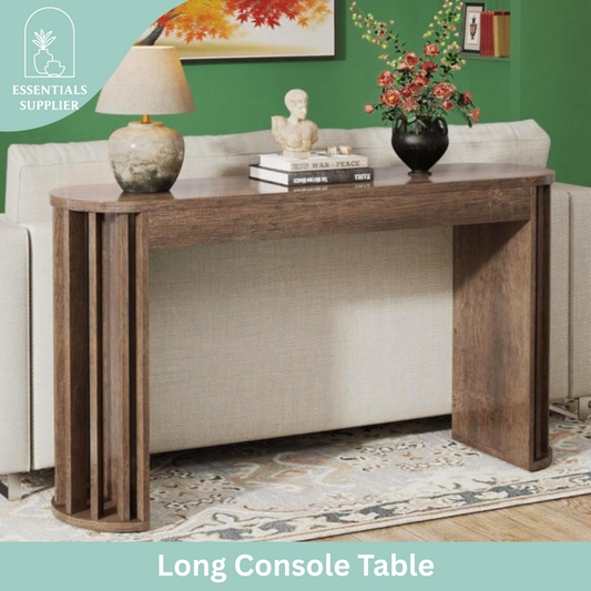 59" Vintage Wood Console Table with Curved Base – Rustic Entryway & Sofa Accent