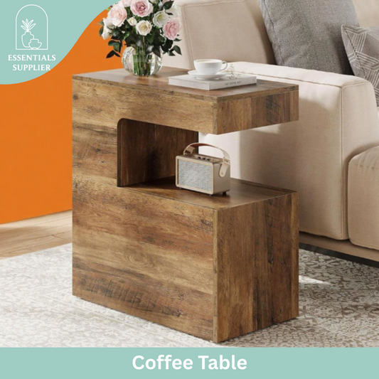 C-Shaped End Table with Shelf – Rustic Side Coffee Table for Couch, Bed & Living Room