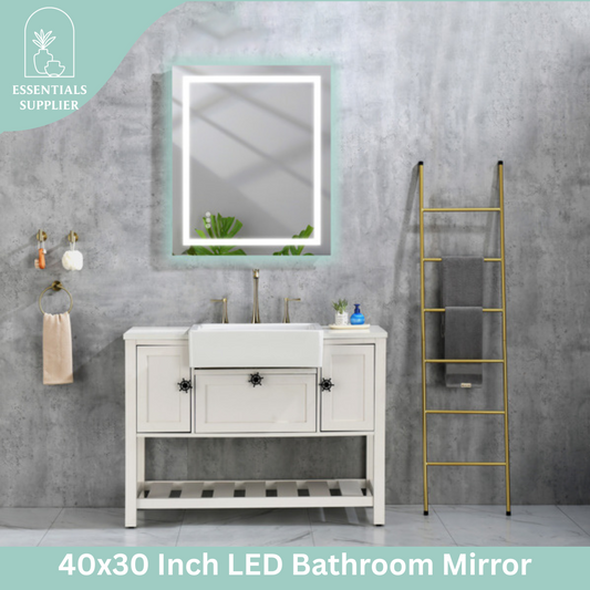 40x30" LED Bathroom Mirror with Frontlit & Backlit, Anti-Fog, Dimmable, 3 Colors
