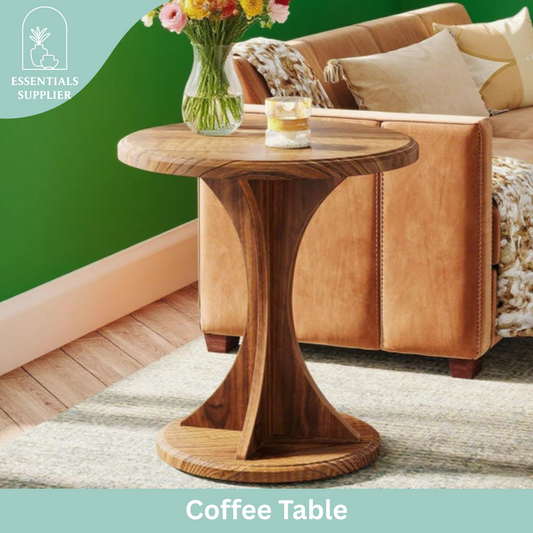Rustic Round Wood Coffee Table with Hourglass Pedestal – Compact Vintage End Table