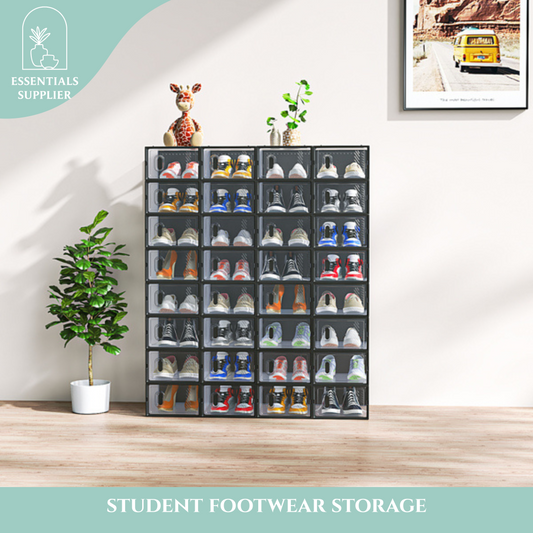 32PCS Black Plastic Mesh Shoe Boxes, Small Size, 33×23×14cm, Stackable
