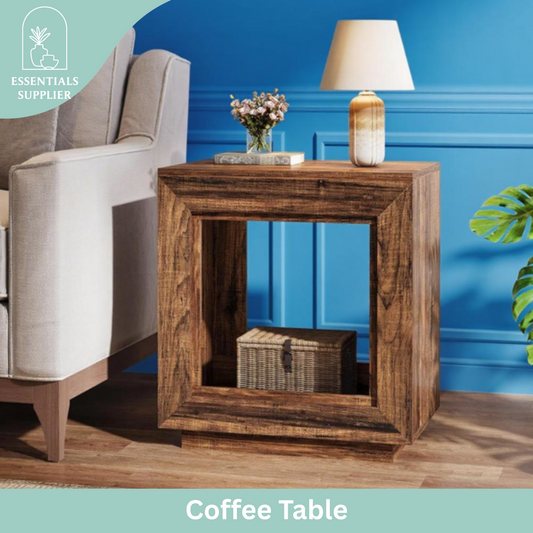 Rustic Farmhouse End Table with Shelf – Distressed Brown Coffee side Table