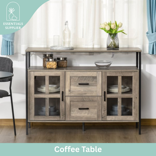 47" Industrial Gray Sideboard with Cabinets, Drawers & Open Shelf Storage