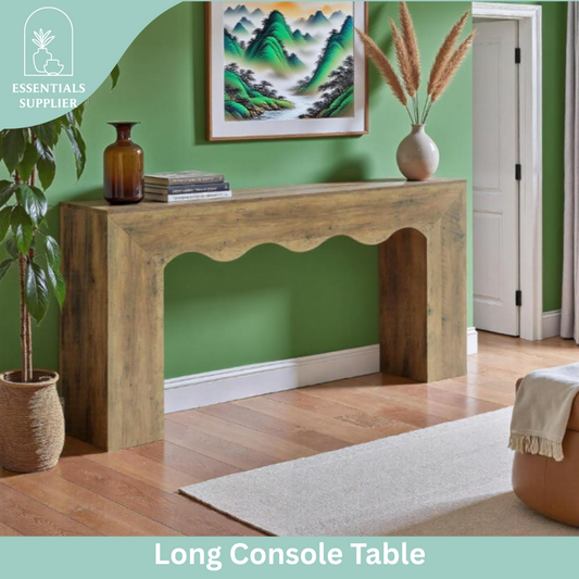 63" Retro Wavy Edge Console Table – Modern Entryway Sofa Table with Storage