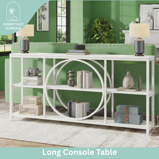 63" Retro Wavy Edge Console Table – Modern Entryway Sofa Table with Storage