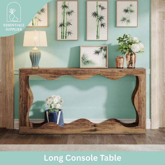 63" Farmhouse Wavy Scalloped Console Table – 2-Tier Entryway & Sofa Table