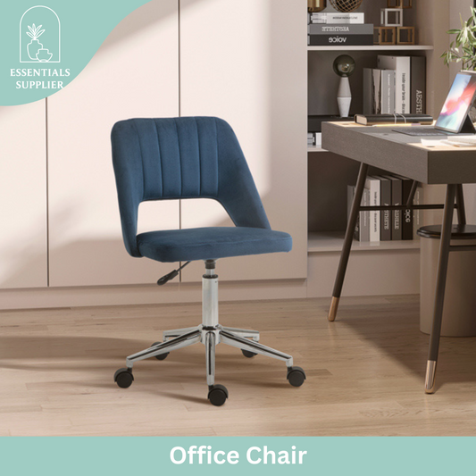 Modern Blue Velvet Office Chair – Adjustable Height, Swivel Base & Scallop Backrest