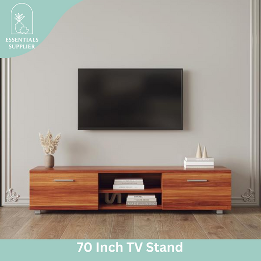 Walnut TV Stand for 70” TVs – Media Console with Drawers & Shelves