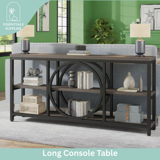 70.9" Rustic Gray Console Table with 3-Tier Shelves – Industrial Entryway Accent