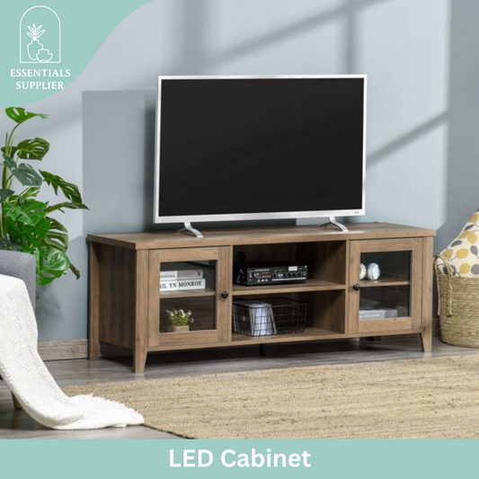 55" Brown LED TV Stand with Adjustable Shelves & Cable Management – Modern Cabinet