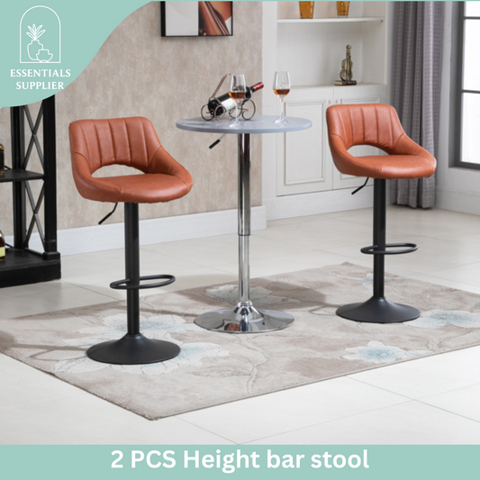 Set of 2 Adjustable Bar Stools – Brown PU Leather Swivel Chairs with Footrest