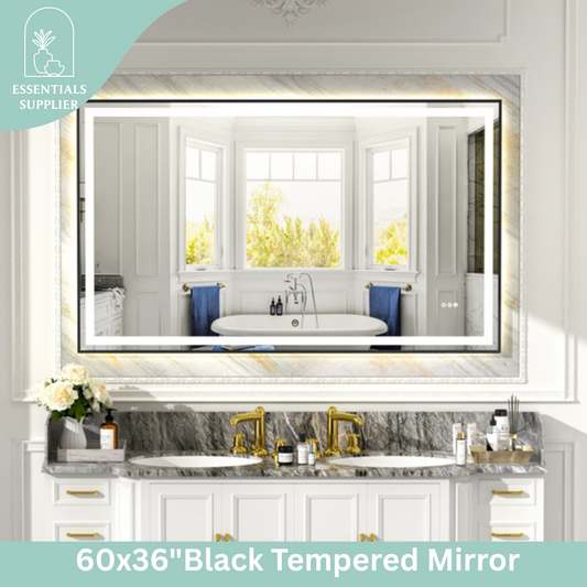 60x36" Black Framed LED Mirror with Dual Front & Back Light Strips