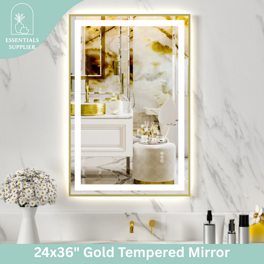 24x36" Gold Framed LED Mirror with Dual Front & Back Light Strips