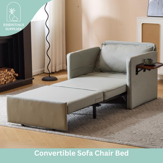 3-in-1 Sleeper Chair Bed with USB Tray, Light Grey Leather Convertible Sofa