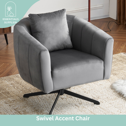 360° Swivel Velvet Accent Chair with Fluffy Cushion – Gray