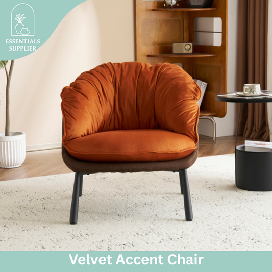 Modern Velvet Barrel Accent Chair with Metal Legs – Burnt Orange Armchair