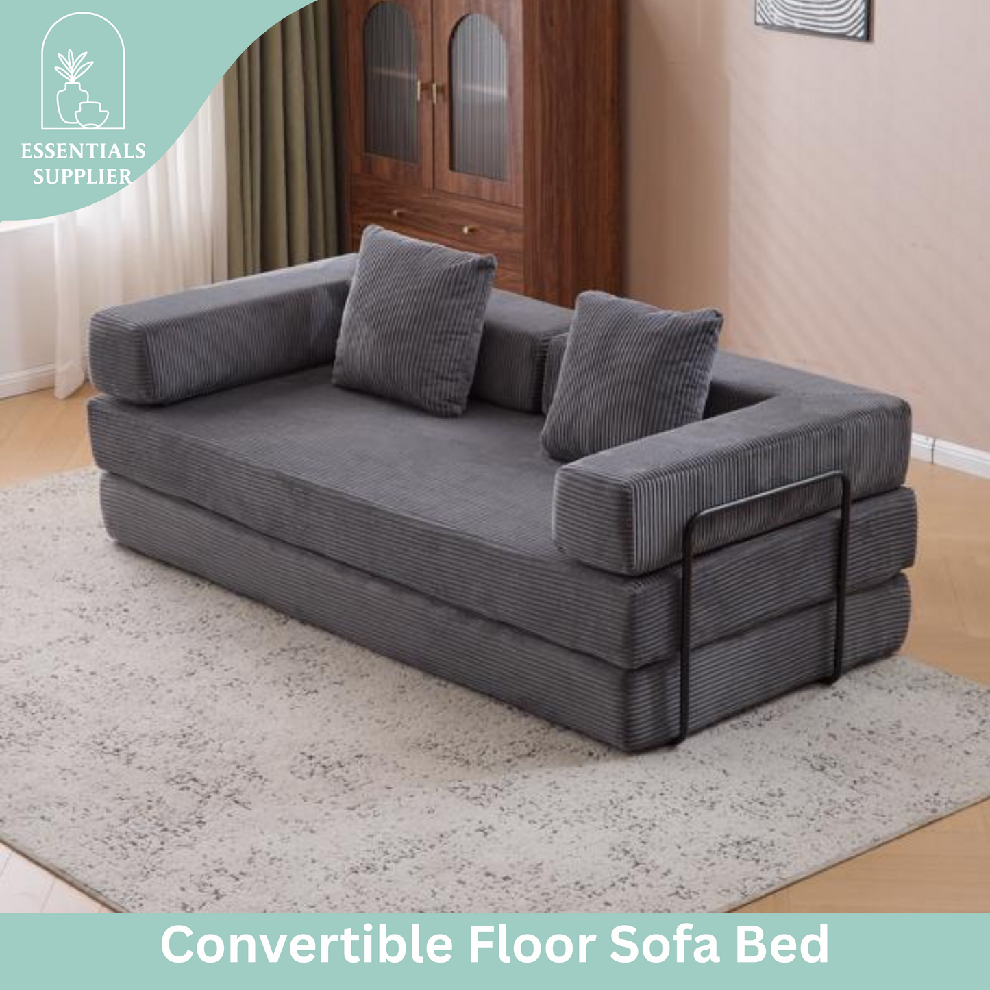 Convertible Corduroy Futon Sofa Bed – Foldable Floor Couch with Sponge Padding