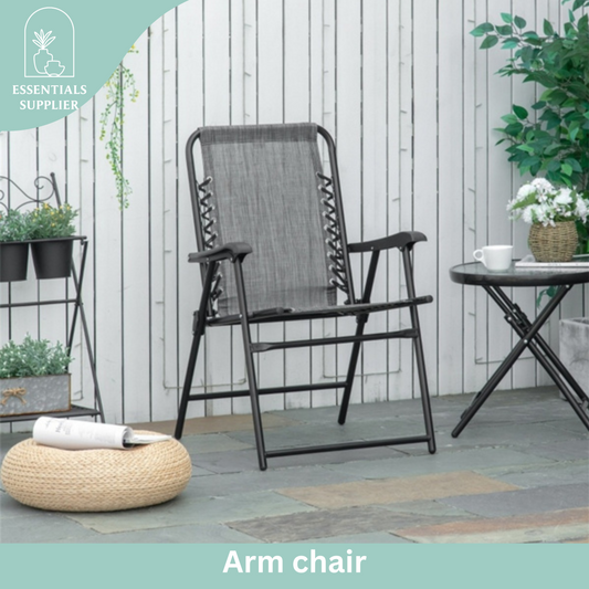 Foldable Mesh Patio Armchair – Gray Outdoor Chair