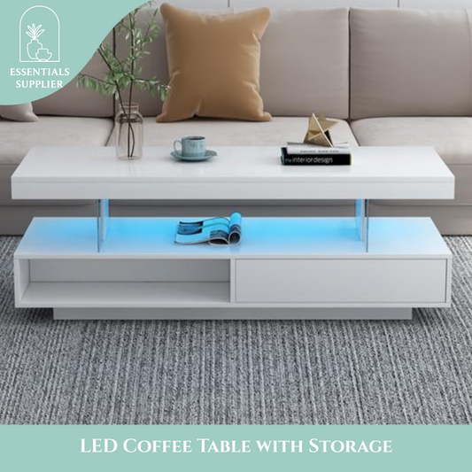 Modern LED Coffee Table with Storage, Drawers & Shelves for Living Room