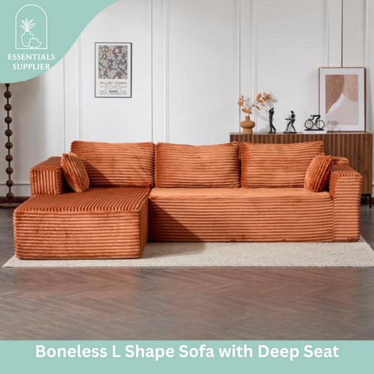 Modular L-Shaped Corduroy Sectional Sofa with Chaise – Brown