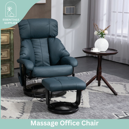 PU Leather Massage Recliner Chair with Ottoman & Remote, Blue