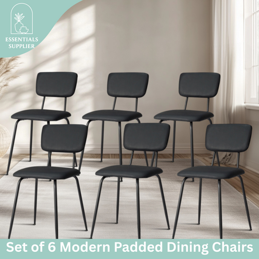 Set of 6 Modern Black Padded Dining Chairs for Kitchen, Bar & Office Use