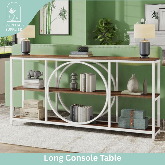 70.9" White Walnut Console Table with 3-Tier Shelves – Modern Industrial Accent