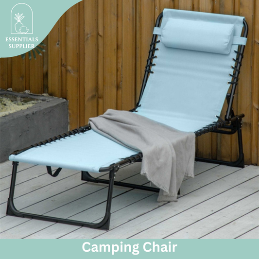 Blue Reclining Foldable Lounge Chair with Pillow & Mesh Fabric