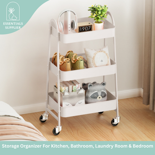 3-Tier Rolling Metal Utility Cart – Storage Organizer for Home & Office