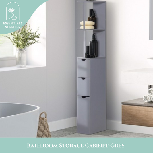 Grey Bathroom Storage Cabinet with Shelves – Compact Organizer Unit