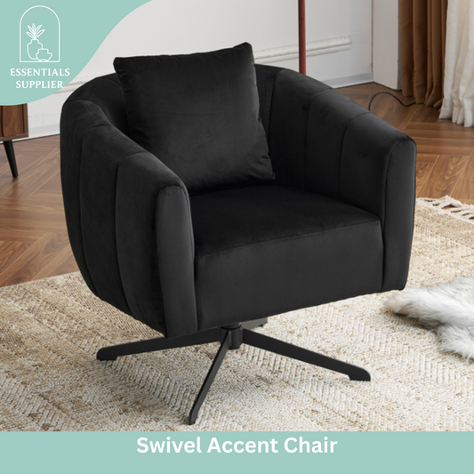 360° Swivel Velvet Accent Chair with Fluffy Cushion – Black