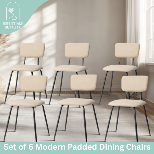 Set of 6 Modern White Padded Dining Chairs for Kitchen, Bar & Office Use