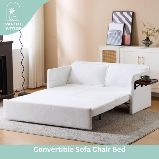 3-in-1 Sleeper Chair Bed with Tray & USB, Convertible Sofa in, White