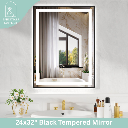 24x32" Black Framed LED Mirror with Dual Front & Back Light Strips