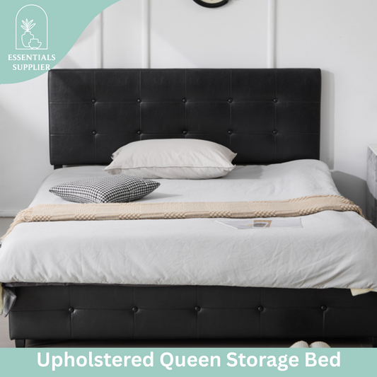 Queen Upholstered Platform Bed with 4 Drawers & Adjustable Tufted Headboard