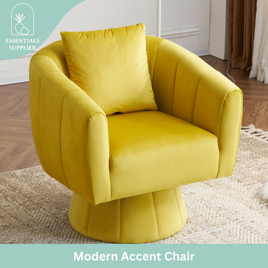 Velvet Accent Chair with Fluffy Cushion – Yellow