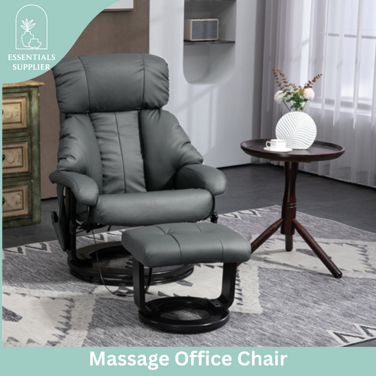 PU Leather Massage Recliner Chair with Ottoman & Remote, Gray