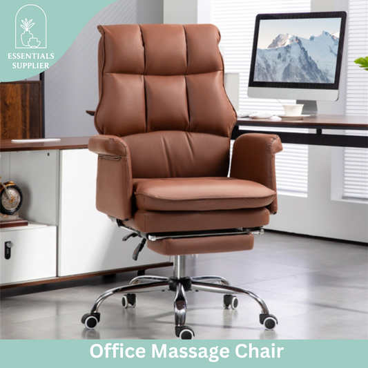 Brown Massage Office Chair with Reclining Back, Footrest & PU Leather Finish