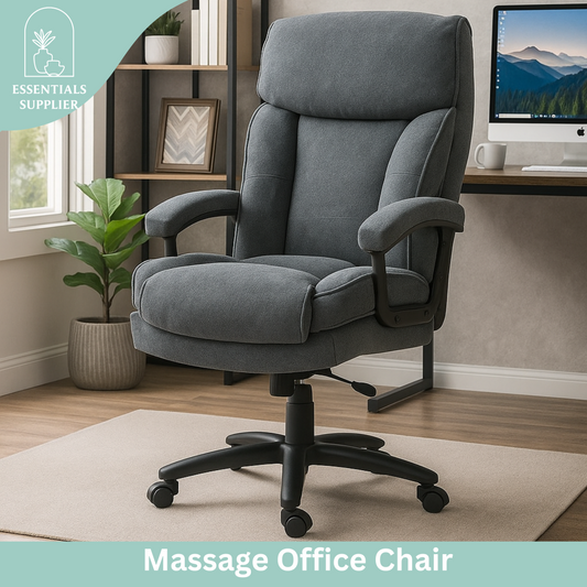 Pebble Grey Reclining Office Chair with Footrest & High-Back Linen-Feel Padding