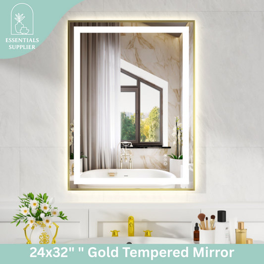 24x32" Gold Framed LED Mirror with Dual Front & Back Light Strips