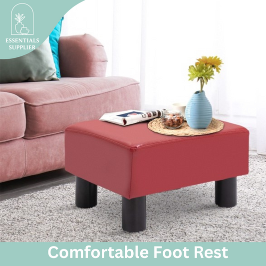 Red Faux Leather Foot Rest Ottoman – Chic, Lightweight & Durable