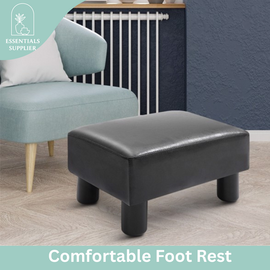Black Faux Leather Foot Rest Ottoman – Chic, Lightweight & Durable