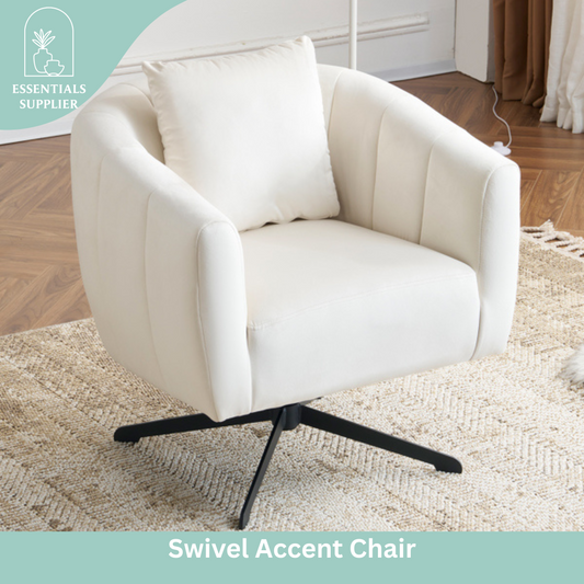 360° Swivel Velvet Accent Chair with Fluffy Cushion – Off White