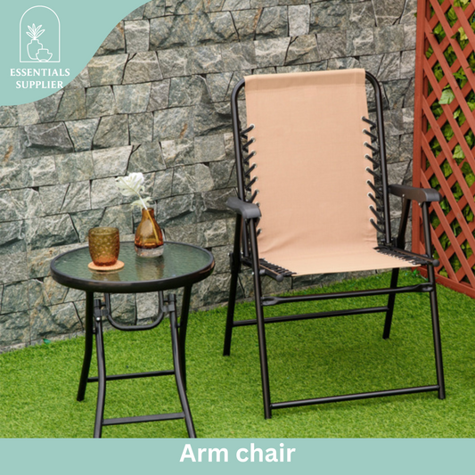 Foldable Mesh Patio Armchair – Beige Outdoor Chair