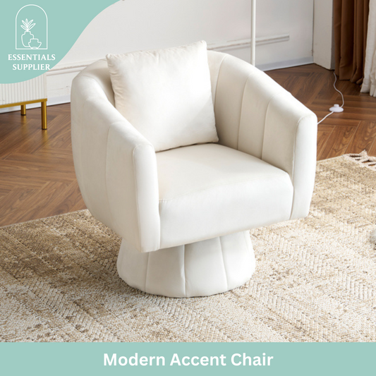 360° Swivel Velvet Accent Chair with Fluffy Cushion – Off White