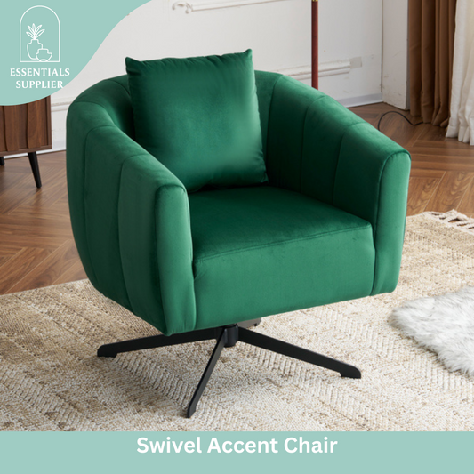 360° Swivel Velvet Accent Chair with Fluffy Cushion – Green