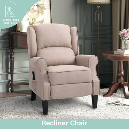 Heated Massage Recliner Chair with Lumbar Support – Manual Pushback, Beige