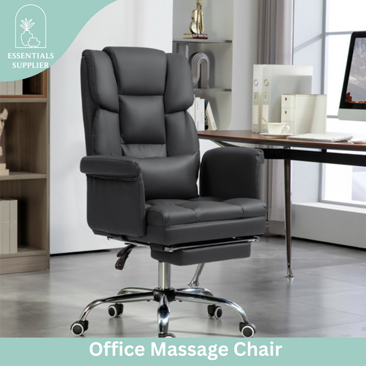 Black Massage Office Chair with Reclining Back, Footrest & PU Leather Finish
